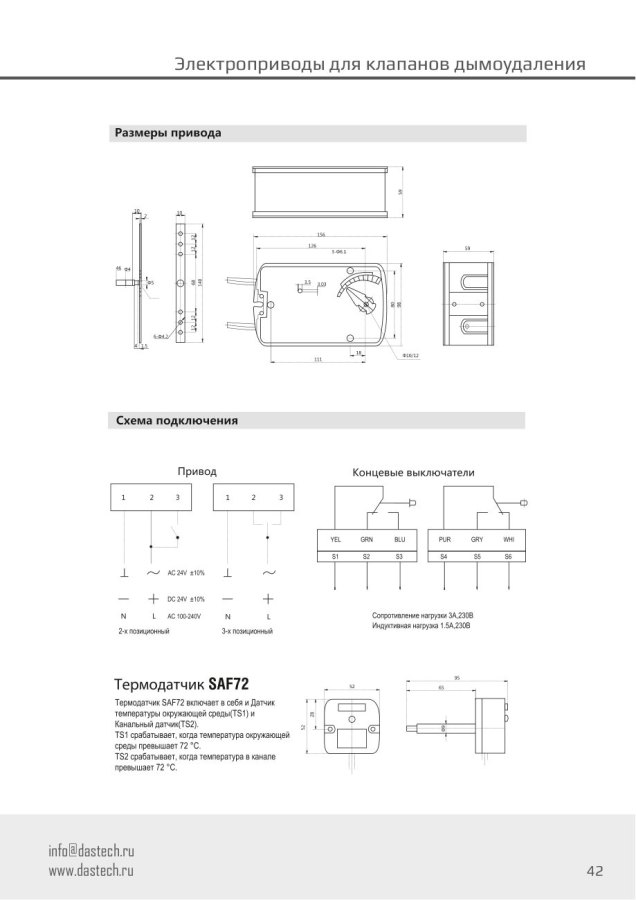 Электропривод Dastech FS-10N24S 10 Н·м, 24 В, для клапанов дымоудаления