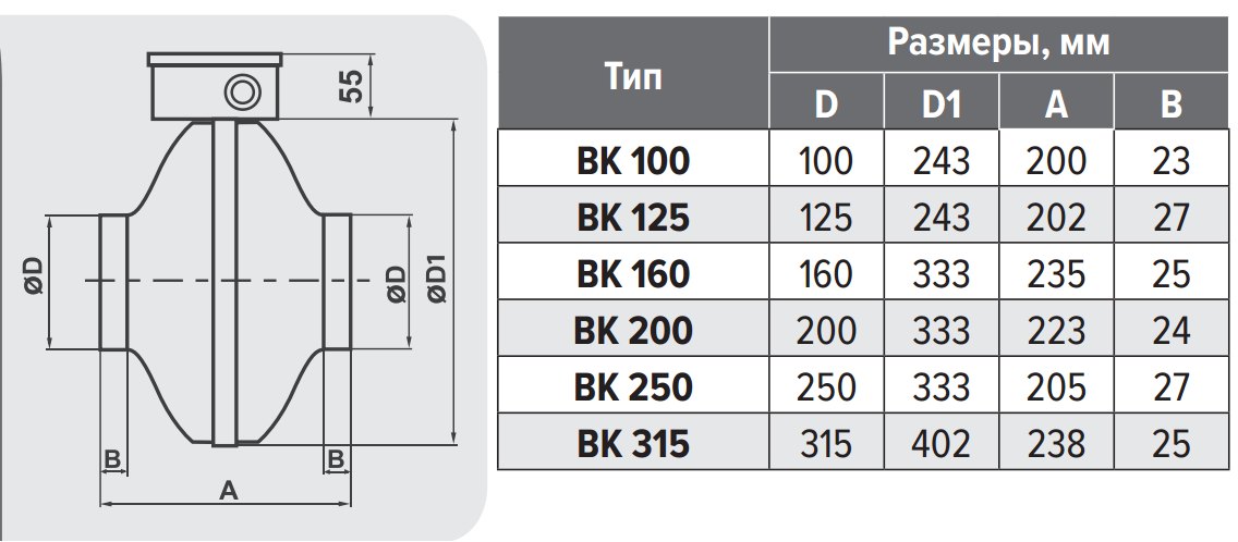 ВK-315 Grey вентилятор канальный — Габаритные размеры